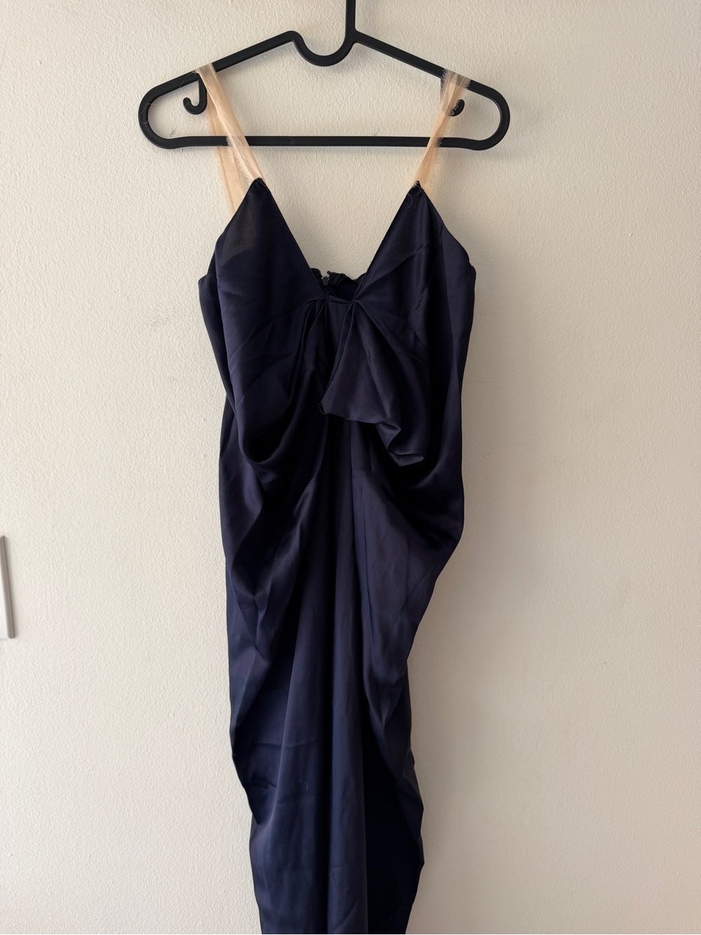 Rare Lanvin Navy High-Low Slip Dress with Sheer Nude Straps